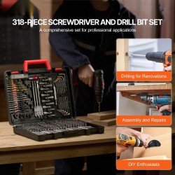 318-osainen poranterä- ja ruuvauskärkisarja puu metalli muovi betoni CR-V-kärjet säilytyslaukku