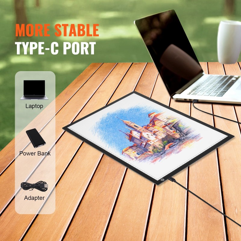 A3-kokoinen ohut LED-valopöytä piirtämiseen USB-C-liitännällä kolmitasoinen kirkkaus musta