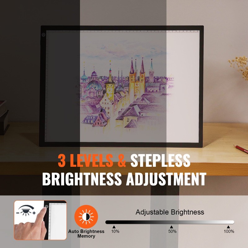 A3-kokoinen ohut LED-valopöytä piirtämiseen USB-C-liitännällä kolmitasoinen kirkkaus musta