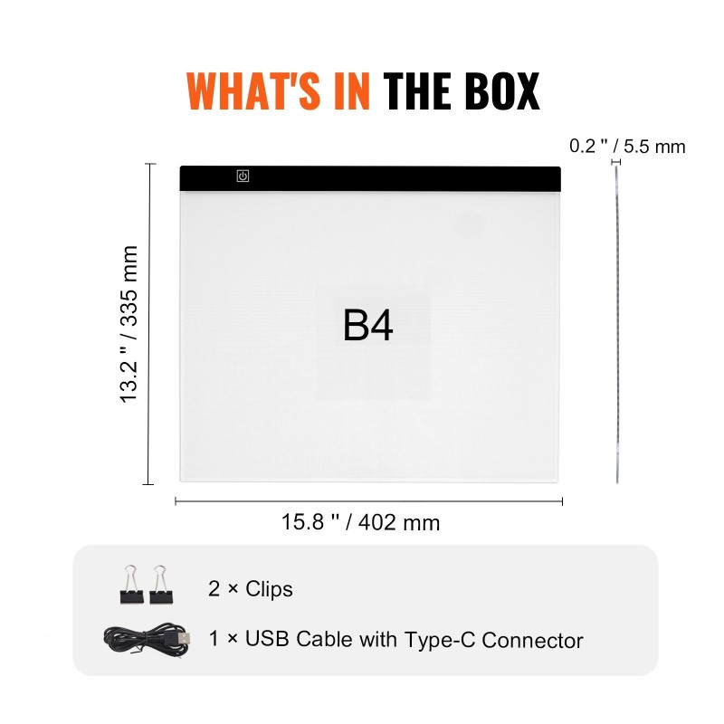LED-valotaulu B4 ohut kevyt USB Type-C portaaton kirkkaudensäätö musta