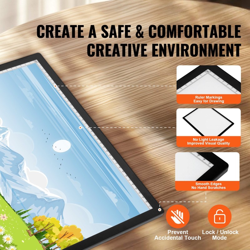 Ladattava A3-valopöytä 2500 mAh akulla ohut kevyt musta 6 kirkkaustasoa