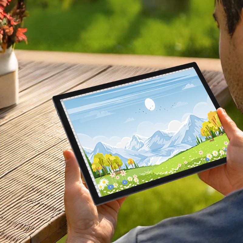 Ladattava A3-valopöytä 2500 mAh akulla ohut kevyt musta 6 kirkkaustasoa