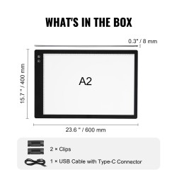 Ladattava A2-kokoinen LED-valopöytä 5200mAh 8 mm ohut musta sisäänrakenteisella ruudukolla