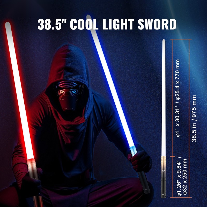 Valomiekat 2 kpl ladattavat metallikahvaiset 12 värivaihtoehtoa 4 äänitilaa