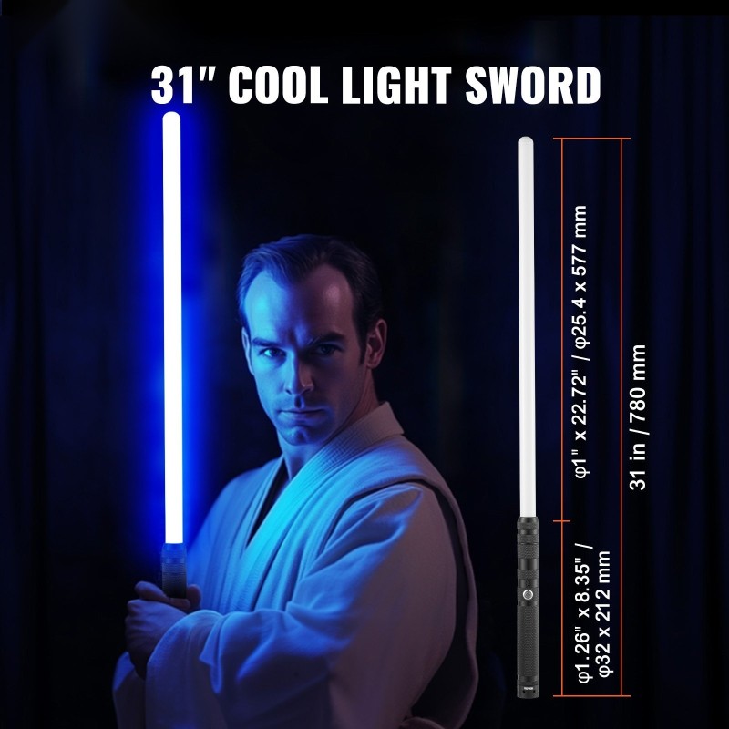 Valomiekka polykarbonaatiterä alumiinikahva 78 cm ladattava 14 RGB-väriä ääniefektit