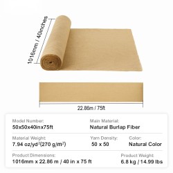 Juuttikangasrulla täysin luonnollista juuttia 1016 mm 22,86 m luonnollinen sävy 50x50 kudos