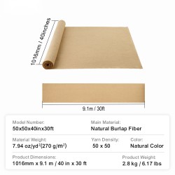 Säkkikangasrulla 100% juutti 1016 mm x 9,1 m 50x50 kudos askarteluun puutarhaan