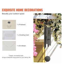 Tuulikellot alumiiniputkilla 1473 mm 6 putkea A-sävelinen musta ulkokäyttöön