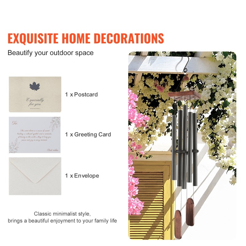 Tuulikello ulkokäyttöön 1220 mm 5 alumiiniputkea D-sävel musta