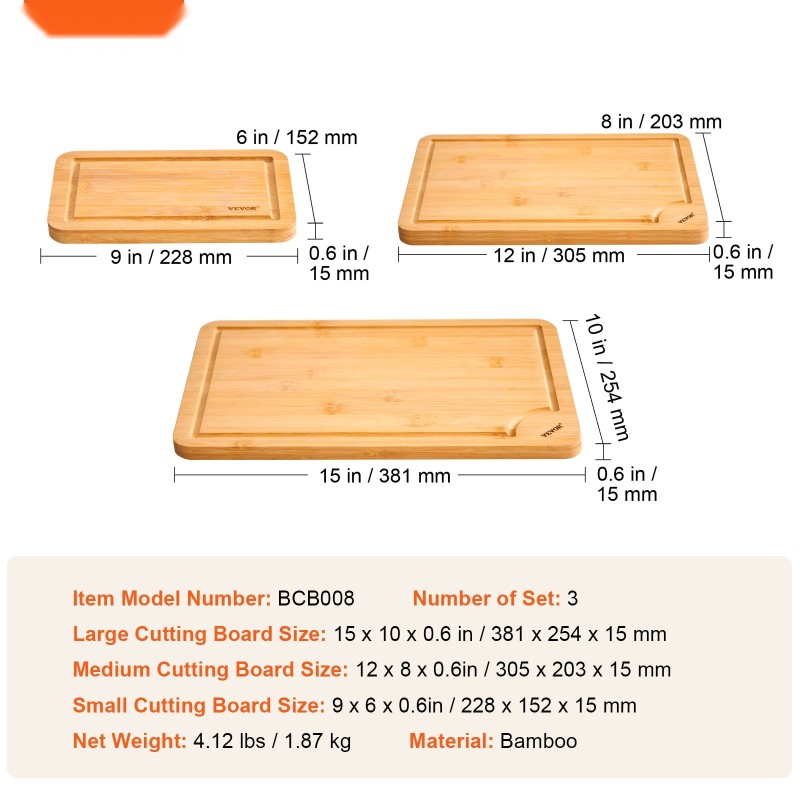 Leikkuulautasetti kolmiosainen puristetusta bambusta valmistettu viidentoista millimetrin paksu mehukourulla