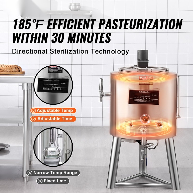 Maitopastörointikone 30 l elintarvikelaatuinen 304 ruostumaton teräs lämpötilan ja ajan säädöllä