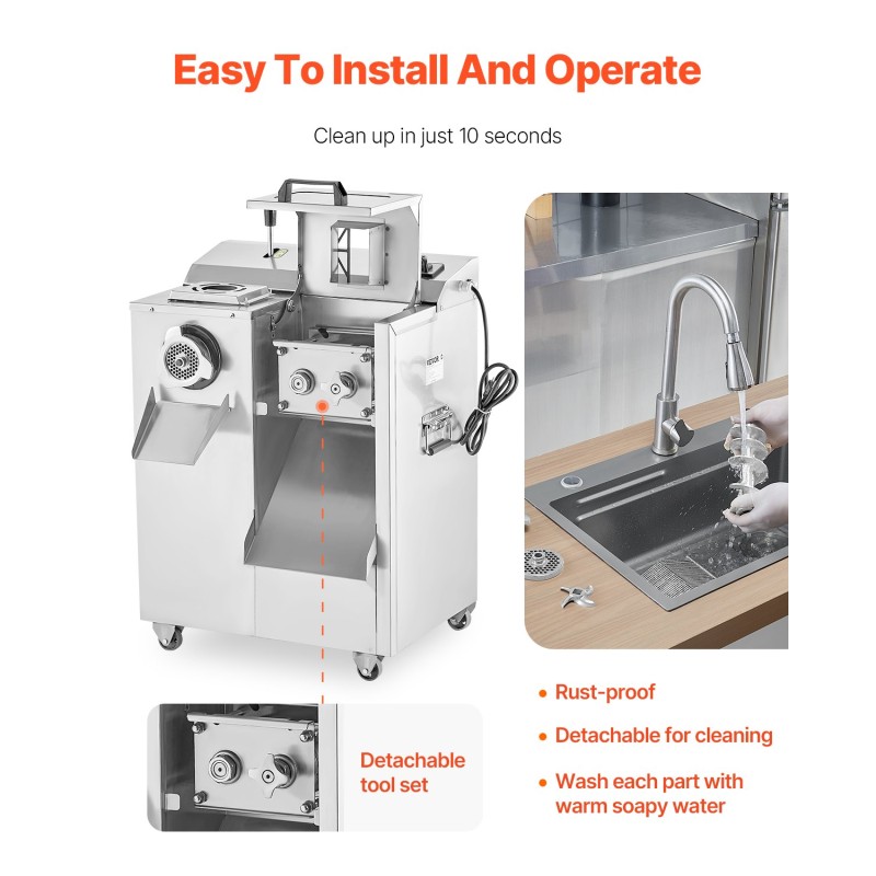 Lihamylly ruostumaton teräs sähkökäyttöinen kolmitoiminen jauhaminen viipalointi makkaran täyttö 1100 wattia