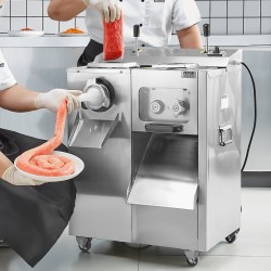 Sähköinen kolmitoiminen lihamylly 1100 wattia ruostumaton teräsrunko jauhaminen viipalointi makkarantäyttö