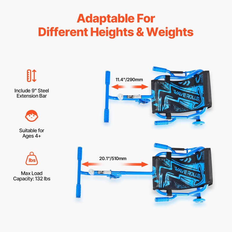 Ajettava potkulauta 60 kg kantavuus 4-vuotiaille sivuttaisliike sisä ja ulko sininen