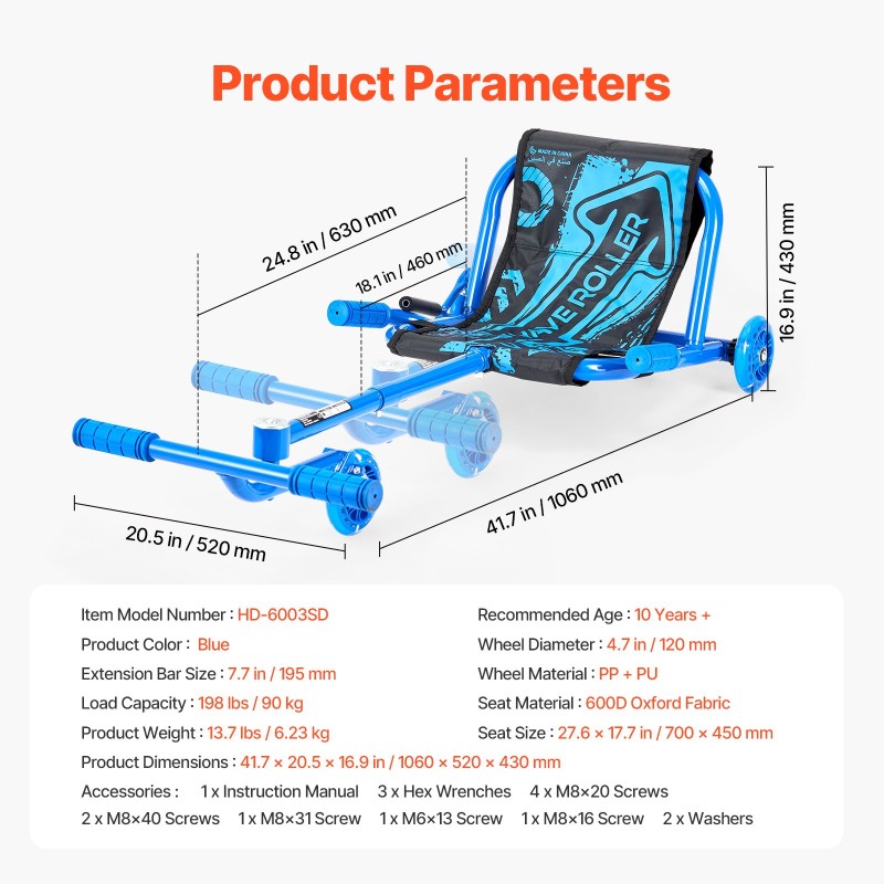Potkulauta sivuttaisliikkeellä 90 kg kantavuus 600D kangasistuin polypropeeni ja polyuretaanipyörät sininen