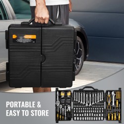 Työkalusarja 207-osainen seosteräinen mekaanikolle 1/4 3/8 1/2 tuuman hylsyillä autoihin