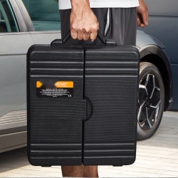 Mekaanikkosarja 221-osainen seosteräksestä 1/4- ja 3/8-tuuman vetokannoilla SAE- ja metrisiin kokoihin muovilaukulla