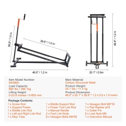Ajoleikkurin nostotunkki hiiliteräs 399 kg kantavuus 0–600 mm taittuva teleskooppinen kampikahvalla