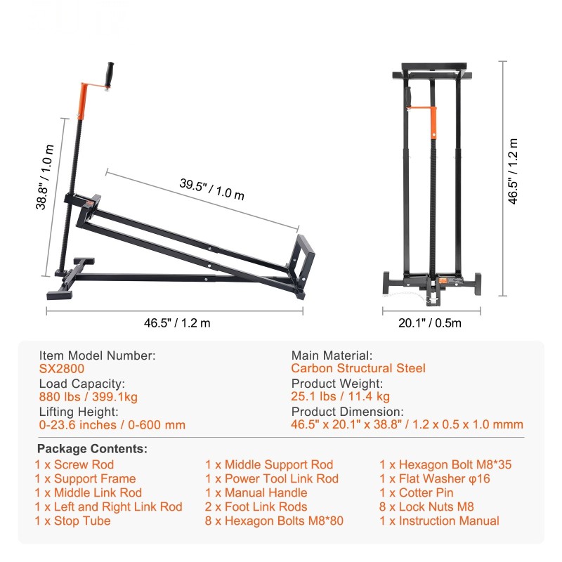Ajoleikkurin nostotunkki hiiliteräs 399 kg kantavuus 0–600 mm taittuva teleskooppinen kampikahvalla