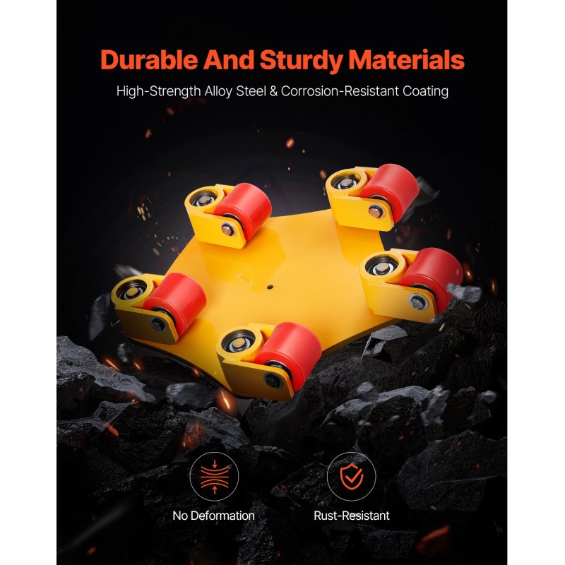 Koneenkuljetusalusta seosteräksestä 3992 kg kantavuus 360° kääntyvillä polyuretaanipyörillä