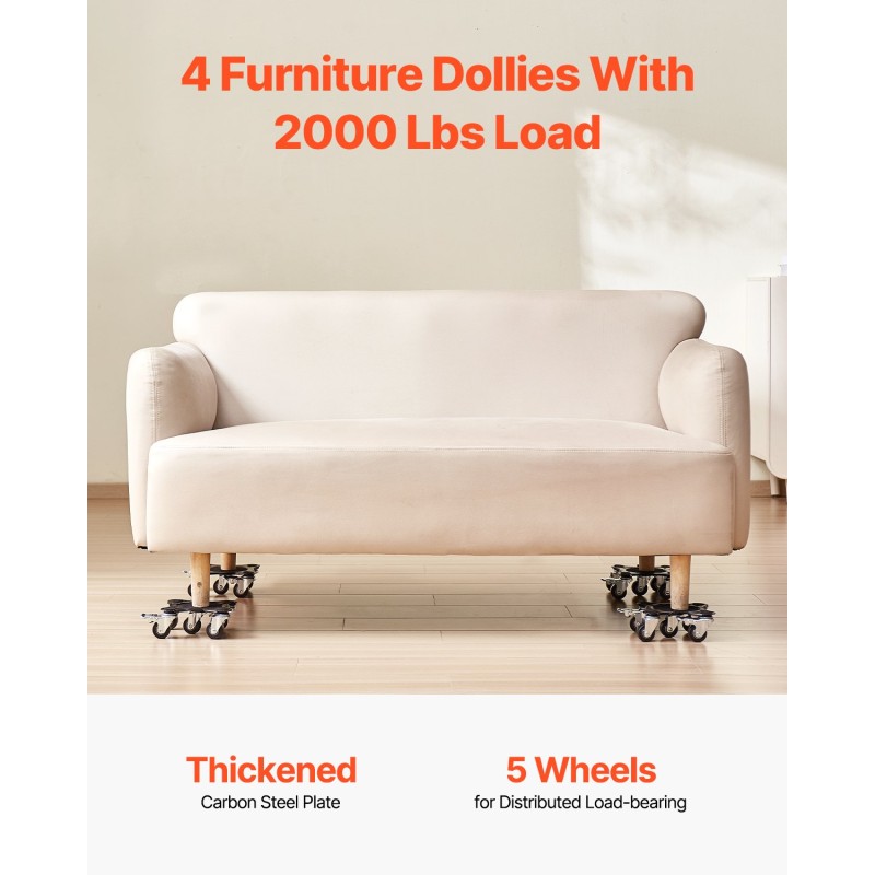 Huonekalukuljetin hiiliteräksinen 4 alusta 544 kg kantavuus 5 kääntyvää pyörää kodinkoneiden siirtoon