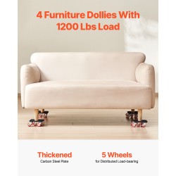 Huonekalualustasarja hiiliteräs 4 kpl 544 kg kantavuus 5 kääntyvää pyörää alustaa kohti