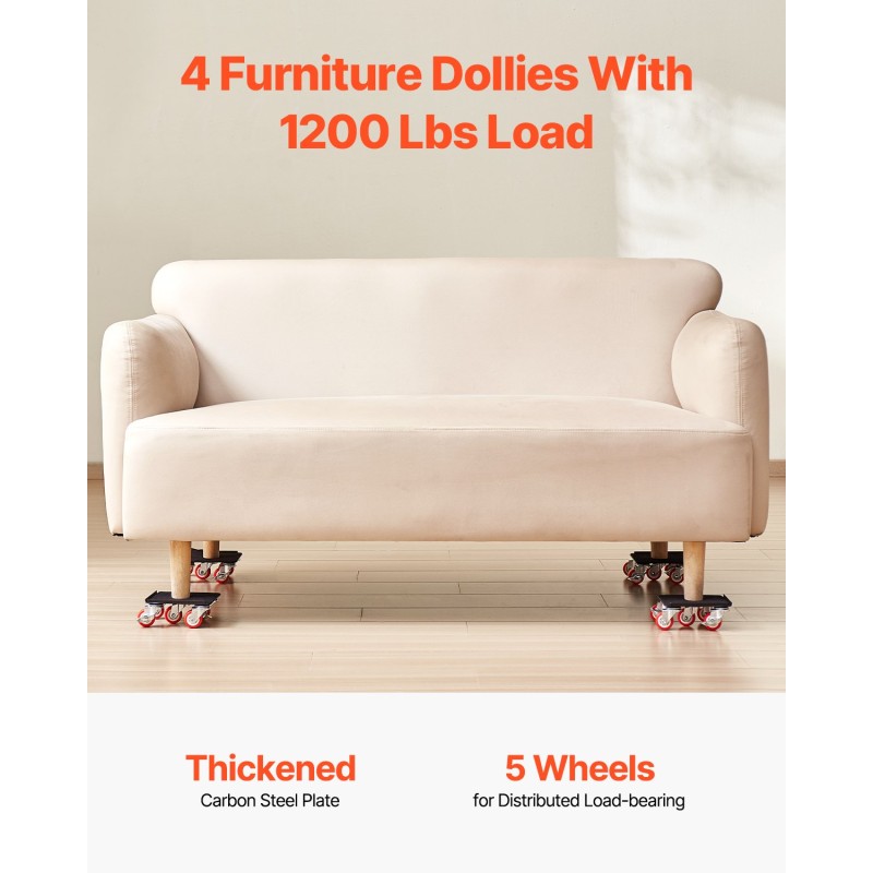 Huonekalualustasarja hiiliteräs 4 kpl 544 kg kantavuus 5 kääntyvää pyörää alustaa kohti