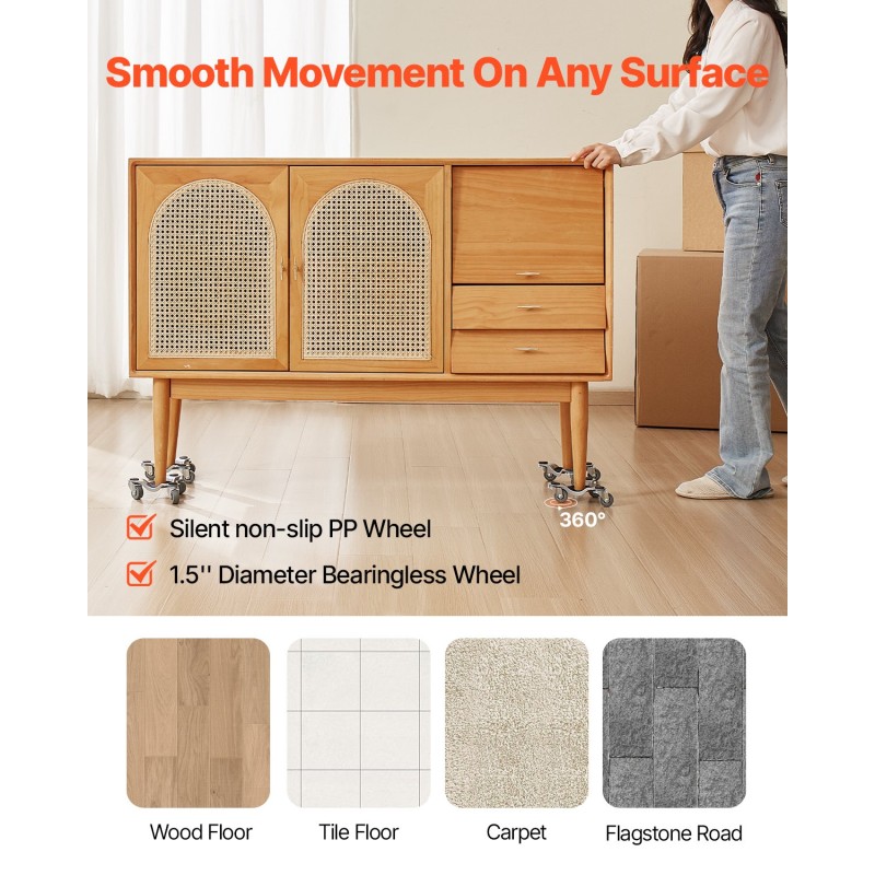 Huonekalujen ja kodinkoneiden siirtovaunasetti 4 kpl hiiliteräs 200 kg kolmipyöräinen