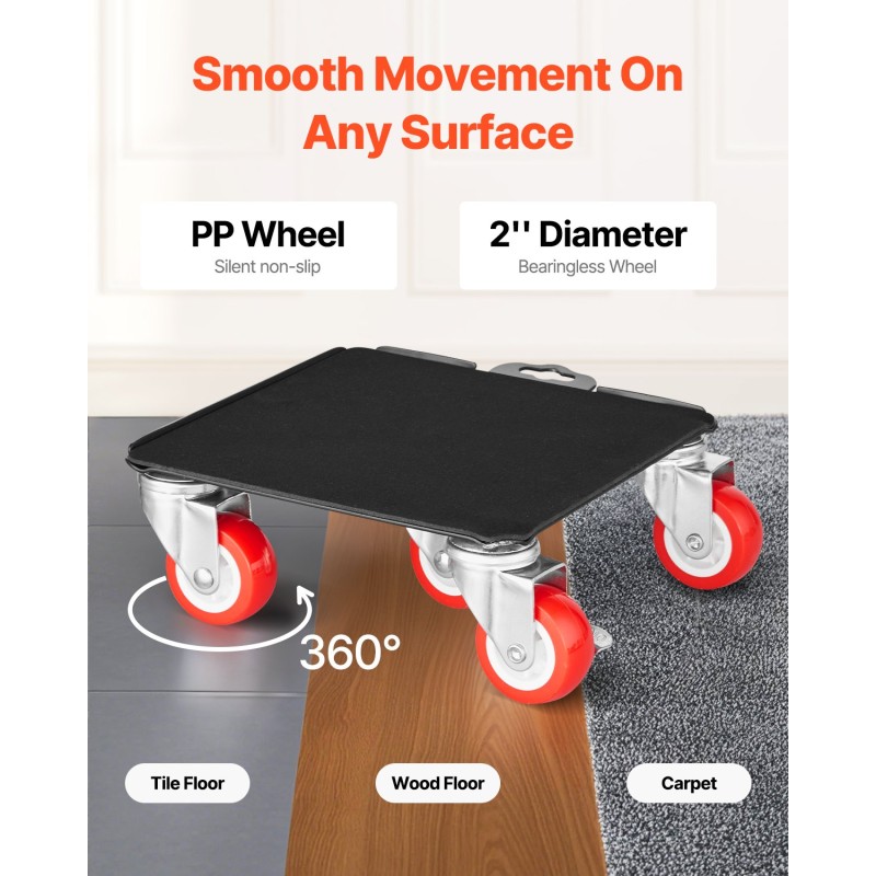 Huonekalusiirrin neljän alustan hiiliteräs 1575 kilogramman kantavuus 360 asteen pyörät