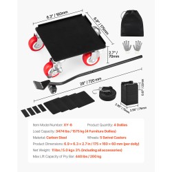 Huonekalukärryt hiiliterästä 4 kpl kantavuus 1575 kg 5 kääntyvää pyörää