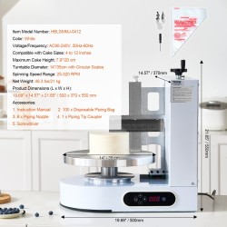 Kakunkoristelukone ammattikäyttöön 4–12 tuuman kakuille säädettävällä lastalla valkoisena