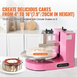 Kakun kuorrutuskone säädettävällä kaavimella 4–16 tuuman kakuille 35 cm pyöröalustalla vaaleanpunainen