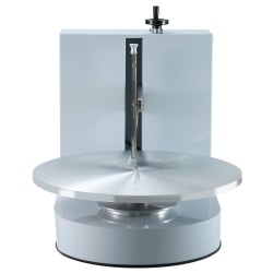 Kakunkoristelukone 4–16 tuuman kakkuihin 20 senttimetrin korkeuteen säädettävällä kaavimella valkoinen