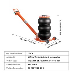 Pneumaattinen ilmatunkki kolmen tonnin nostokyky kuusiosainen teleskooppinen teräsputkirakenne säädettävä kahva paksu kumityyny