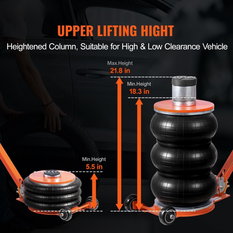 Pneumaattinen ilmatunkki viiden tonnin kuusiosainen teräsputki säädettävä kahva paksu kumityyny