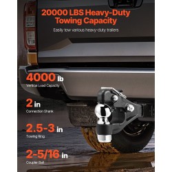 Pintle-vetokoukku hiiliteräs musta pulverimaalipinta 9070 kg vetokyky yhdistelmä 2-5/16 kuulavetolaite