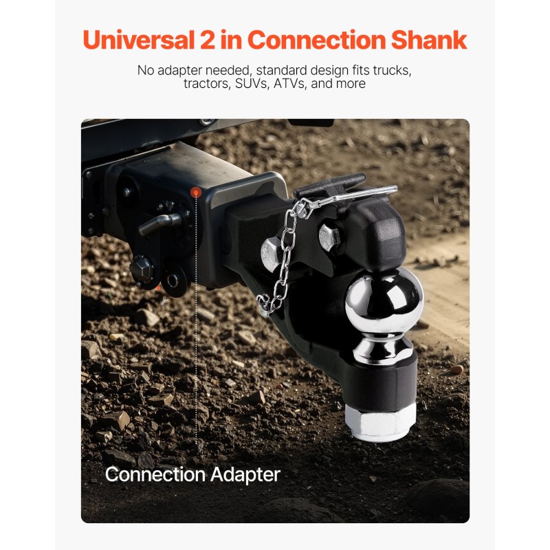 Pintle-vetokoukku hiiliteräs musta pulverimaalipinta 9070 kg vetokyky yhdistelmä 2-5/16 kuulavetolaite