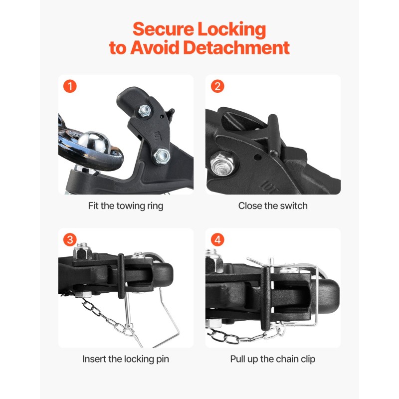 Pintle-vetokoukku hiiliteräs musta pulverimaalipinta 9070 kg vetokyky yhdistelmä 2-5/16 kuulavetolaite