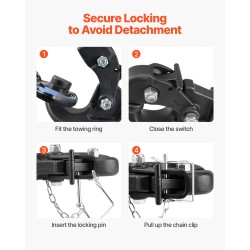 Pintlekoukku hiiliteräs 9070 kg vetokapasiteetti 2 tuuman vastaanottimelle 2,5–3 tuuman lunettarenkaalle