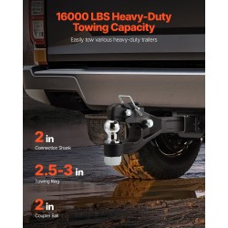 Pintle-vetokoukku hiiliteräs 7256 kg vetokapasiteetti 2-tuumainen vetopallo 2,5–3-tuumaisille lunette-renkaille musta