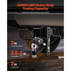 Säädettävä vetosilmukkavetolaite hiiliteräs 9070 kg vetokyky 2 tuuman vastaanottimeen 2,5–3 tuuman lunette-renkaalle