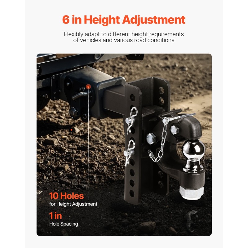 Säädettävä vetosilmukkavetolaite hiiliteräs 9070 kg vetokyky 2 tuuman vastaanottimeen 2,5–3 tuuman lunette-renkaalle