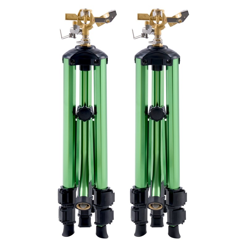 Kolmijalkainen iskupulssiruisku messinkipäällä alumiini‑muovirunko 360 asteen pyörivä säädettävä korkeus puutarhaan 2 kpl