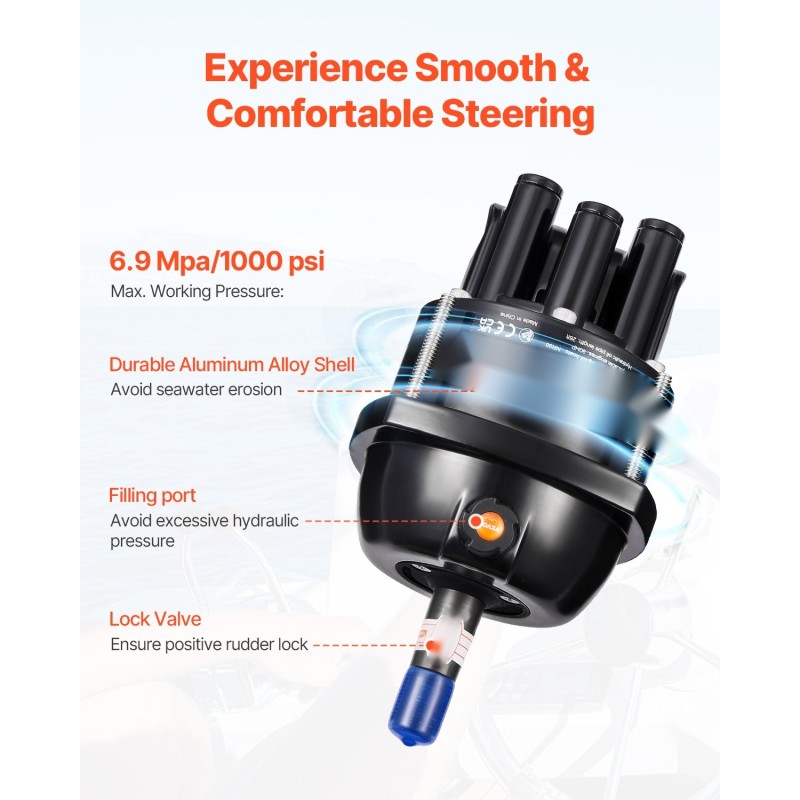 Hydraulinen perämoottorin ohjauspakkaus 90 hv 13,5 tuuman ohjauspyörä kaksi 26 jalan letkua