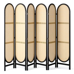 Tilanjakaja 6 paneelia käsinkudottu rottinki paulownia puurunko taitettava musta ja ruskea