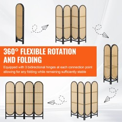 4-paneelinen taittuva huoneenjakaja käsin punottu rottinki paulownia-puurunko musta ruskea