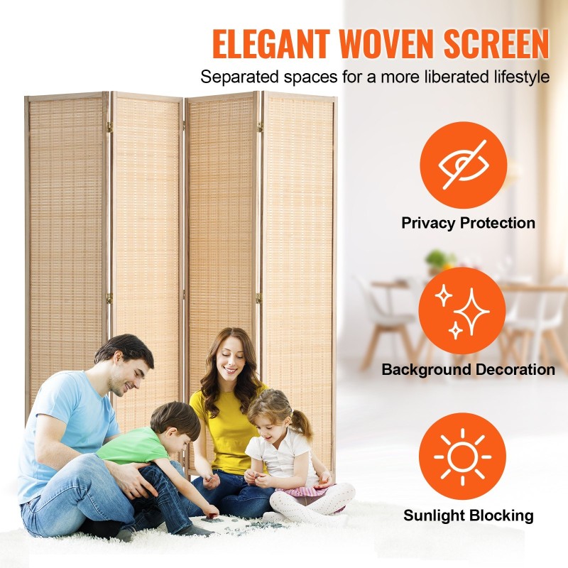 Tilanjakaja nelipaneelinen bambusta kudottu keisaripuu puurunko 1775x1812 mm