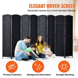 Huoneenjakaja 8 paneelia taitettava paulownia-puinen runko paperirotting-pinta musta