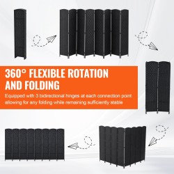 Huoneenjakaja 8 paneelia taitettava paulownia-puinen runko paperirotting-pinta musta