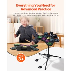 Sähköinen silikoninen rumpusetti 9 rumpualuetta 2 jalkapoljinta ladattava akku